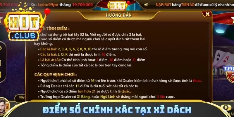 Điểm số chính xác tại Xì dách