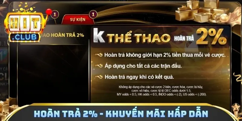 Hoàn trả 2% - khuyến mãi HITCLUB hấp dẫn